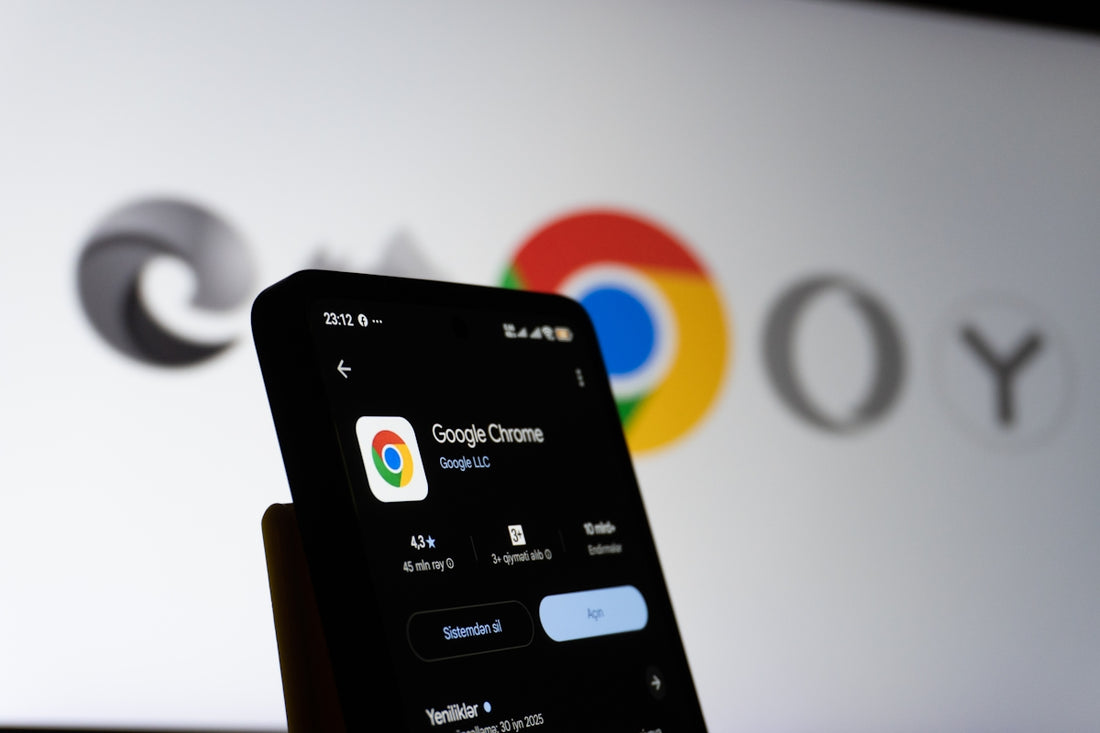 Smartphone displaying google chrome app with logo background
